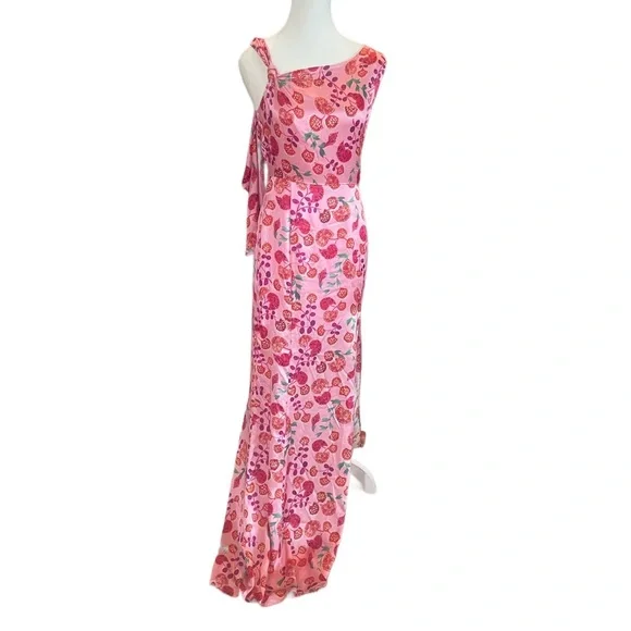 strapless open back dress Saloni Off The Shoulder Mini Dress Grace Pink/Blue Floral Print Silk Size US 6